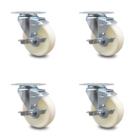 Service Caster 4 Inch Nylon Wheel Swivel Top Plate Caster Set with Brake SCC-20S414-NYS-TLB-4